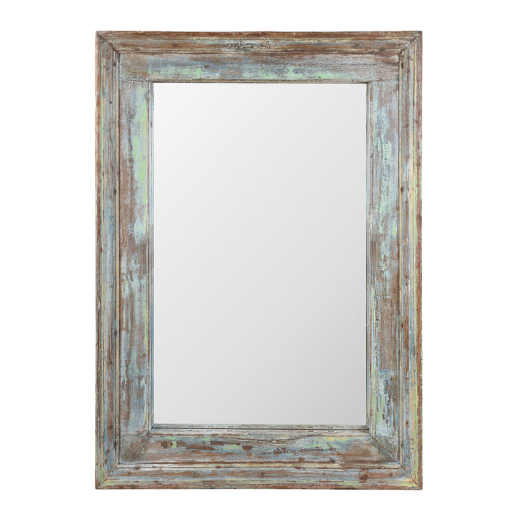 Reclaimed Teak Mirror With Traces Of Original Green Paint From Nineteenth Century Gujarat