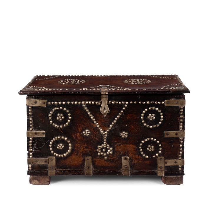 Indian Rosewood Zanzibar Chest With Brass Studs And Iron Handles From Kutch 19Th Century