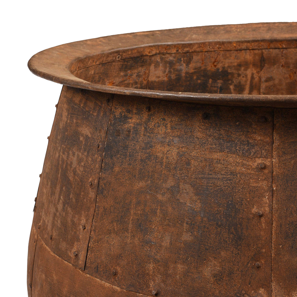 Rim Detail From Iron Indian Water Pot For Planter | Indigo Antiques