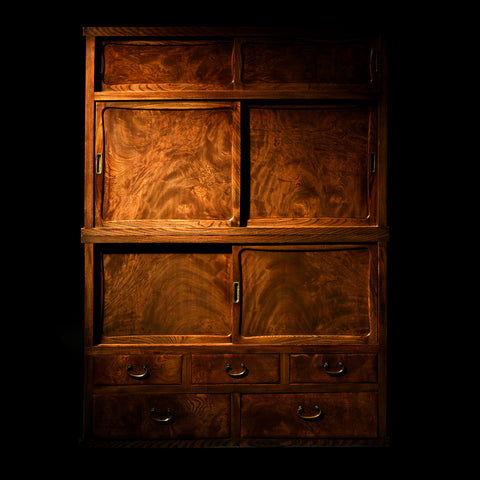 Japanese Burr Keyaki Cha Dansu Chest - Taishō Era
