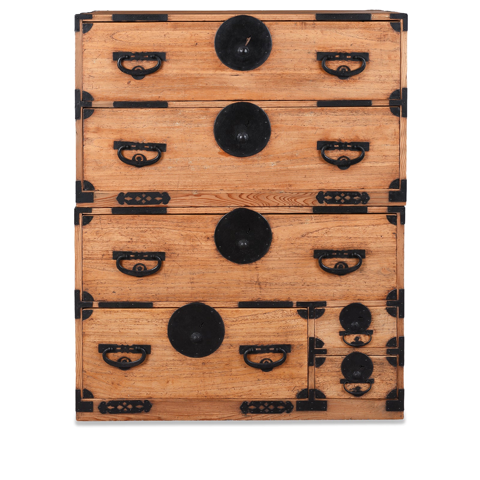 Meiji Period Japanese Kasane Dansu Chest from Tokyo/Kanto – Kiri Wood with Black Iron Hardware