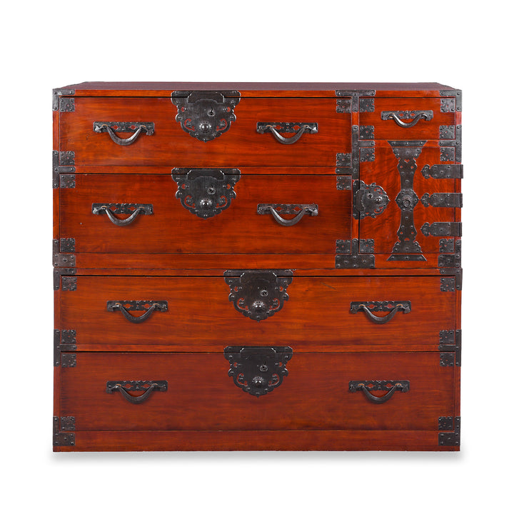 Japanese Meiji Era Nihonmatsu Kasane Isho Tansu Stacking Chest With Iron Hardware