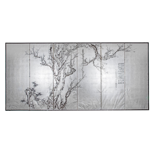 Japanese Silver Rinpa Byobu Screen | Indigo Antiques