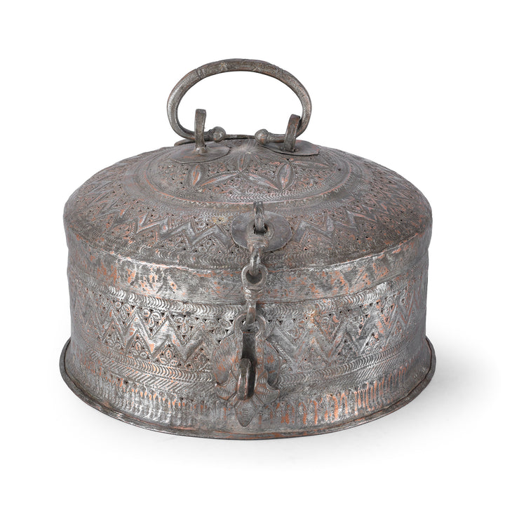 Late 19th Century Kashmiri Tinned Copper Paan Box With Repoussé Decoration And Original Fitted Interior Set | Indigo Antiques