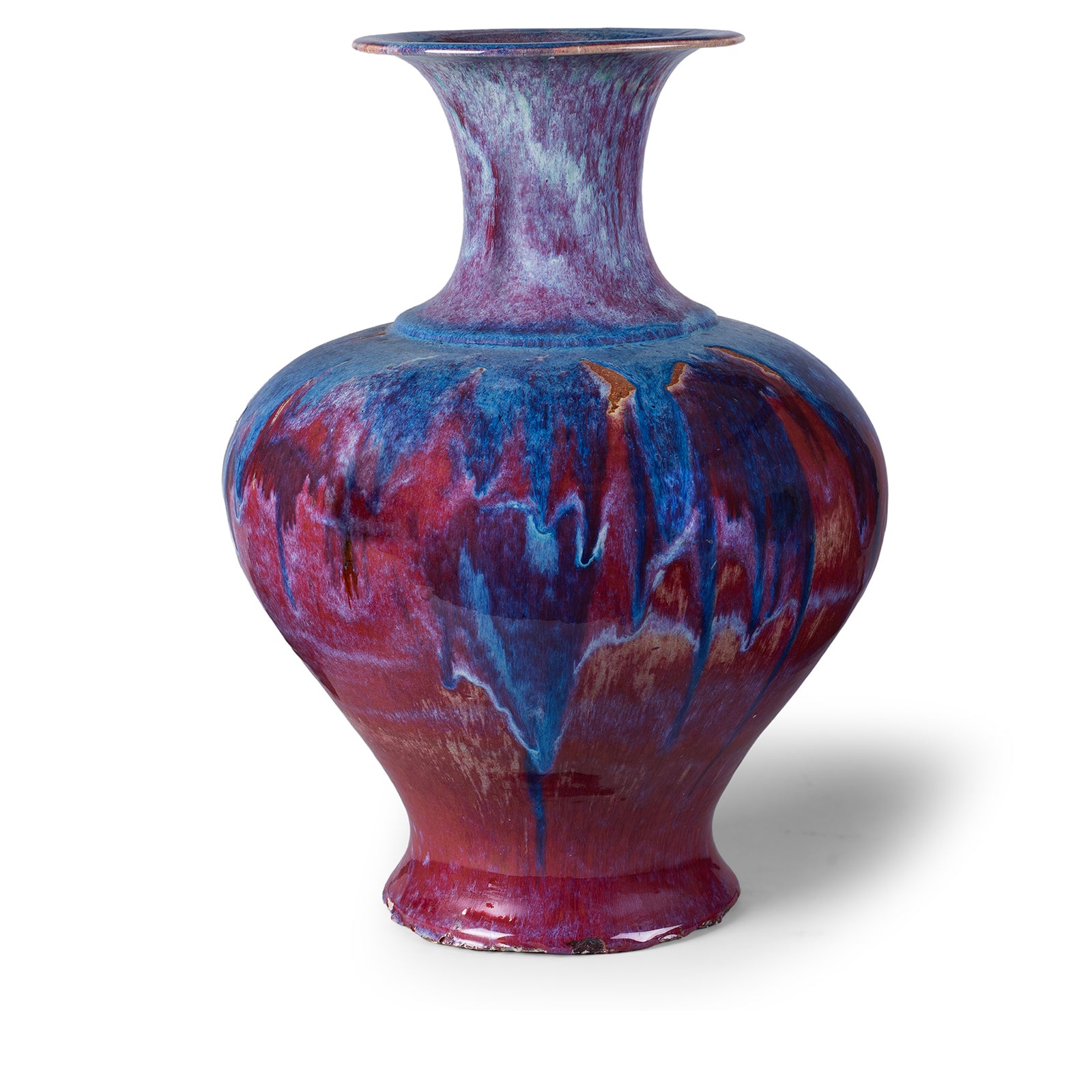 Late Qing Dynasty Chinese Flambe Glazed Baluster Vase With Red And Blue Drip Glaze