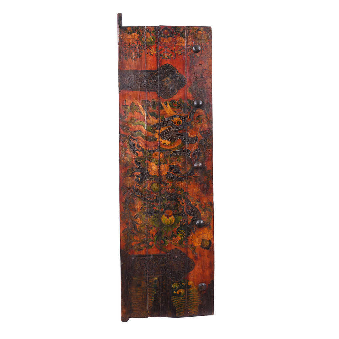 Left Side Vintage Tibetan Door With Dragons Painting | Indigo Antiques