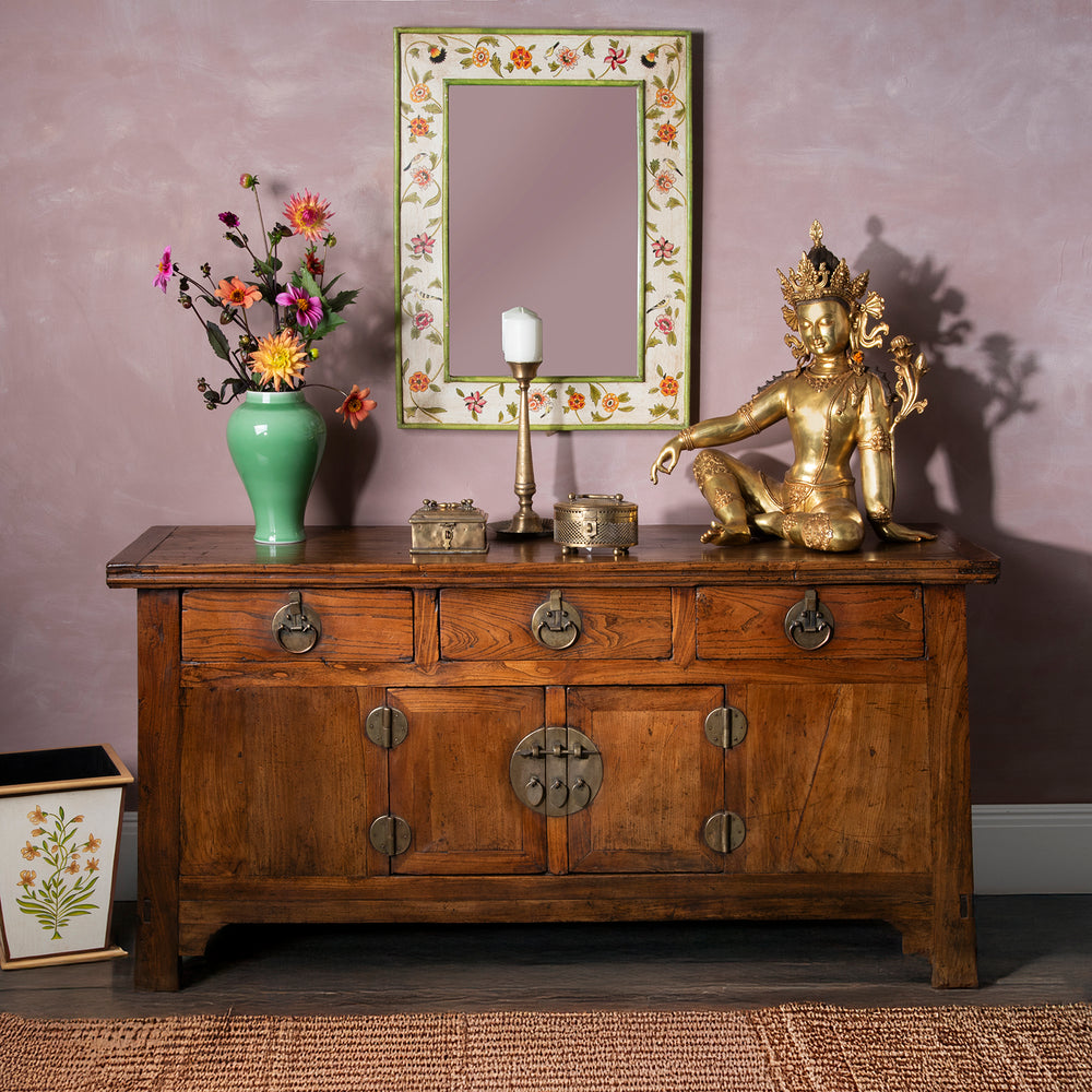 Hand Painted Chintz Style Mirror From Rajasthan | Indigo Antiques