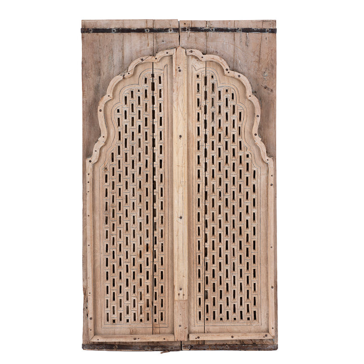 Limed Teak Hyderabad Window Shutter With Mughal Arch Nineteenth Century
