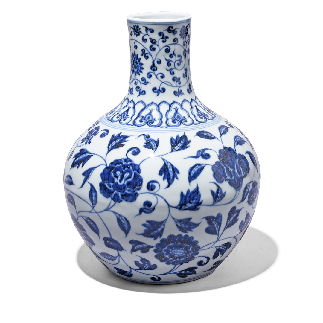 Blue & White Porcelain Tianqiuping Vase - Lotus | Indigo Antiques