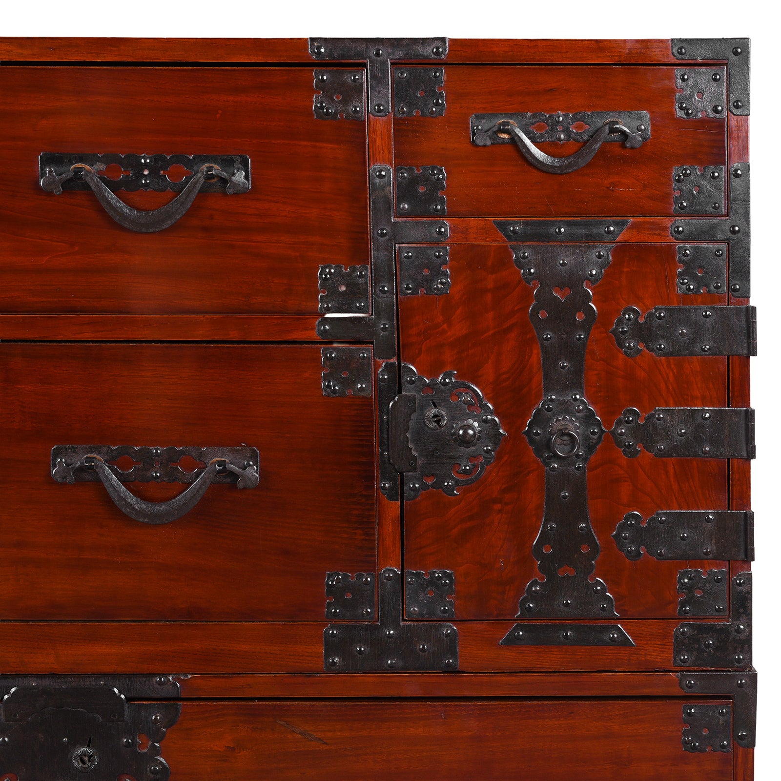 Small Door Detail From Japanese Meiji Era Nihonmatsu Kasane Isho Tansu Stacking Chest With Iron Hardware