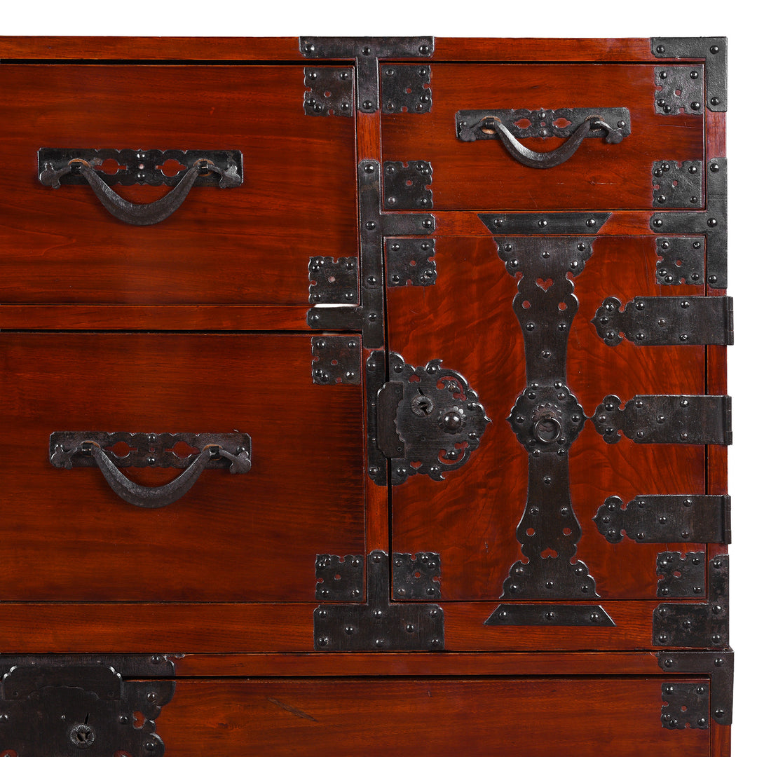 Small Door Detail From Japanese Meiji Era Nihonmatsu Kasane Isho Tansu Stacking Chest With Iron Hardware