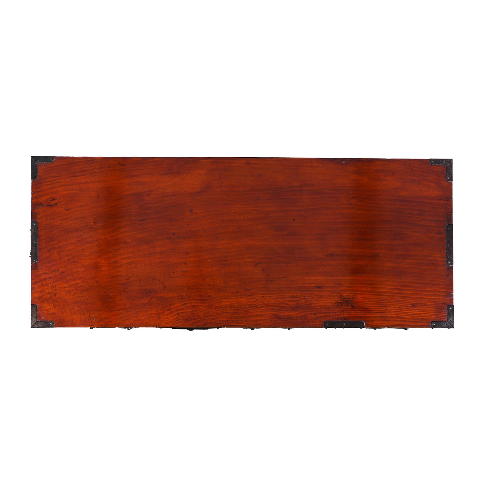 Top Down View Of Japanese Meiji Era Nihonmatsu Kasane Isho Tansu Stacking Chest With Iron Hardware