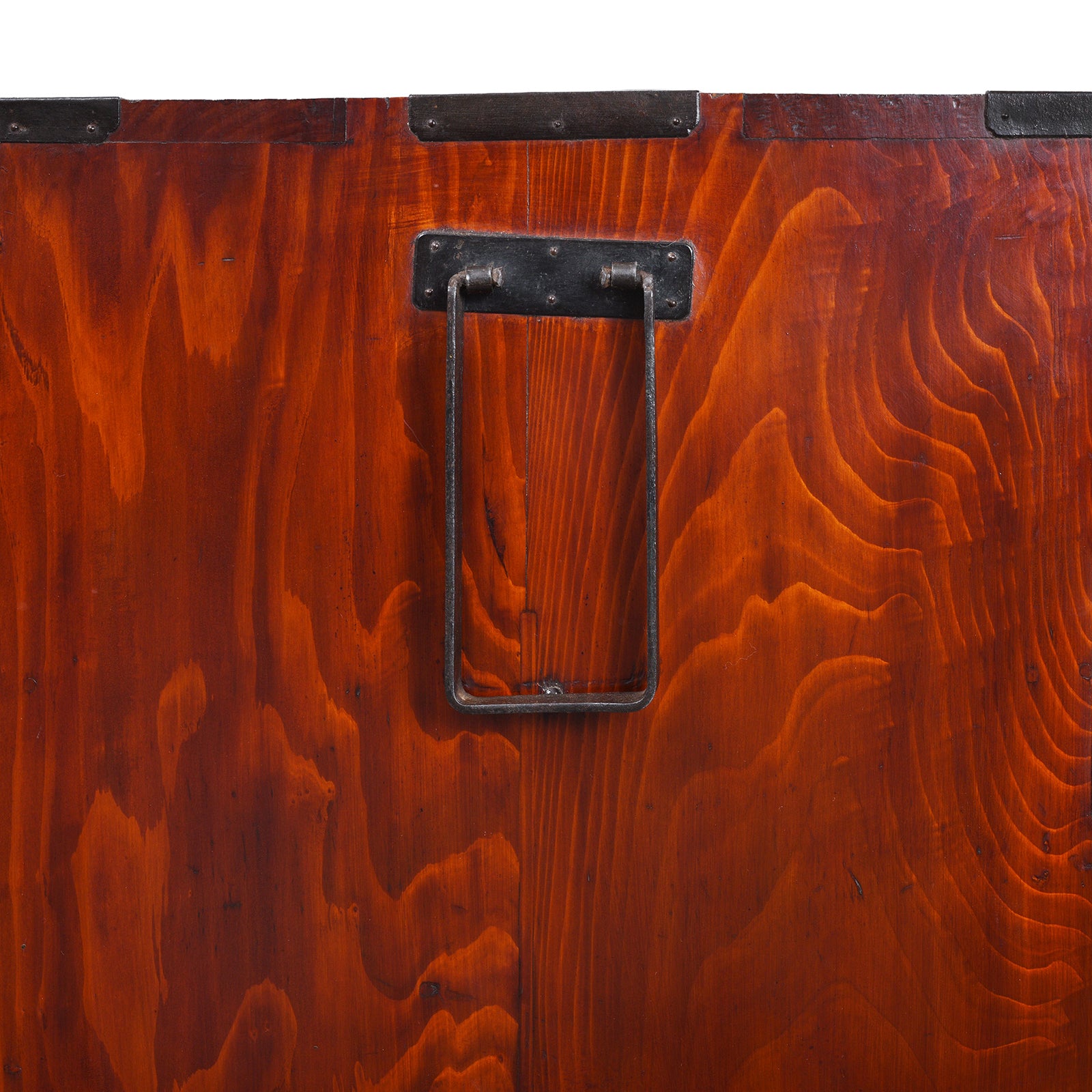 Handle Detail From Japanese Meiji Era Nihonmatsu Kasane Isho Tansu Stacking Chest With Iron Hardware