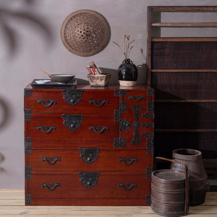 Japanese Meiji Era Nihonmatsu Kasane Isho Tansu Stacking Chest With Iron Hardware