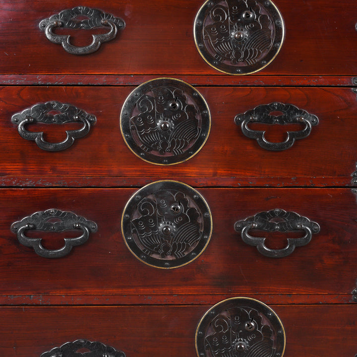 Metal Drawer Handle Detail From Antique Japanese Isho Dansu Chest Of Drawers With Mokko Drawer Pulls And Ornate Iron Hardware