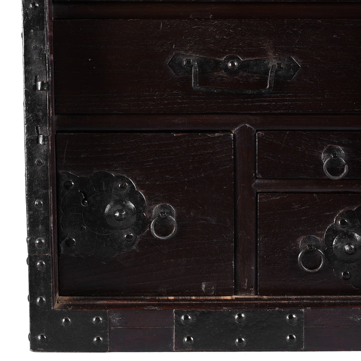 Drawer Detail From Rare Japanese Edo Period Funa Dansu Red Elm Chest With Iron Mounts And Secret Compartment