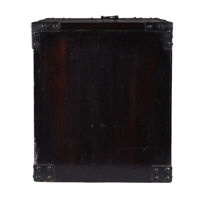 Back Of Rare Japanese Edo Period Funa Dansu Red Elm Chest With Iron Mounts And Secret Compartment