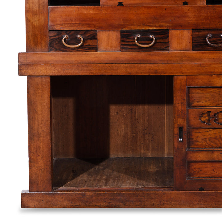 Lower COmpartment Detail From Japanese Meiji Period Mizuya Dansu Kitchen Chest With Sliding Doors And Multiple Drawers In Mixed Native Woods
