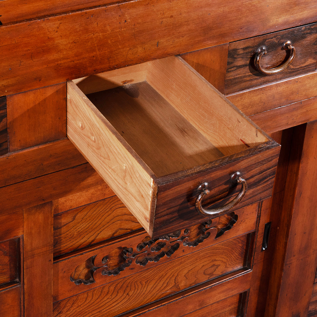 Drawer Detail From Japanese Meiji Period Mizuya Dansu Kitchen Chest With Sliding Doors And Multiple Drawers In Mixed Native Woods