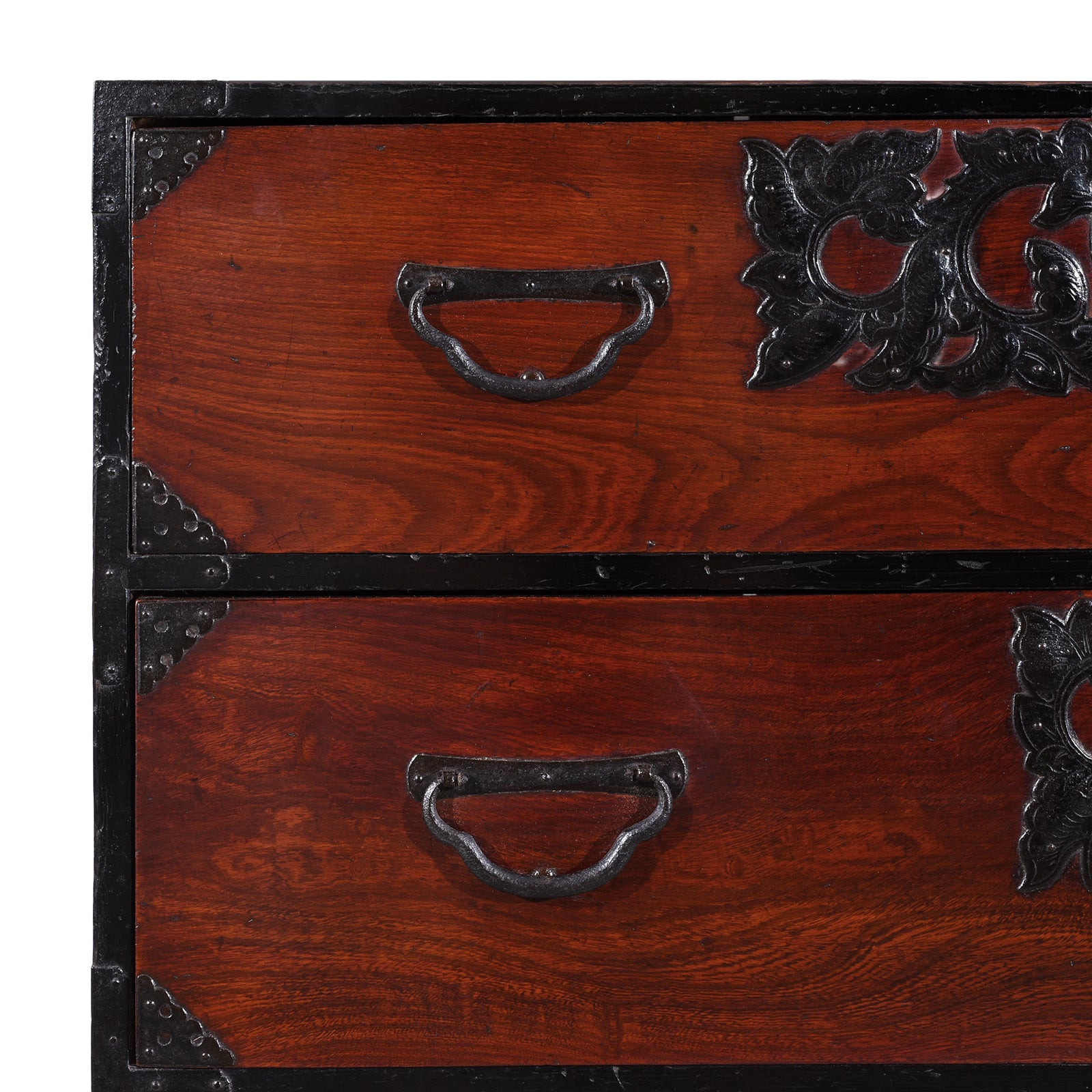 Corner And Ironwork Detail From Meiji Period Sendai Isho Dansu With Chrysanthemum Motif Ironwork And Two Section Stacking Design