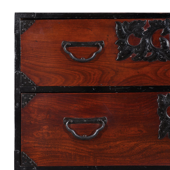 Corner And Ironwork Detail From Meiji Period Sendai Isho Dansu With Chrysanthemum Motif Ironwork And Two Section Stacking Design