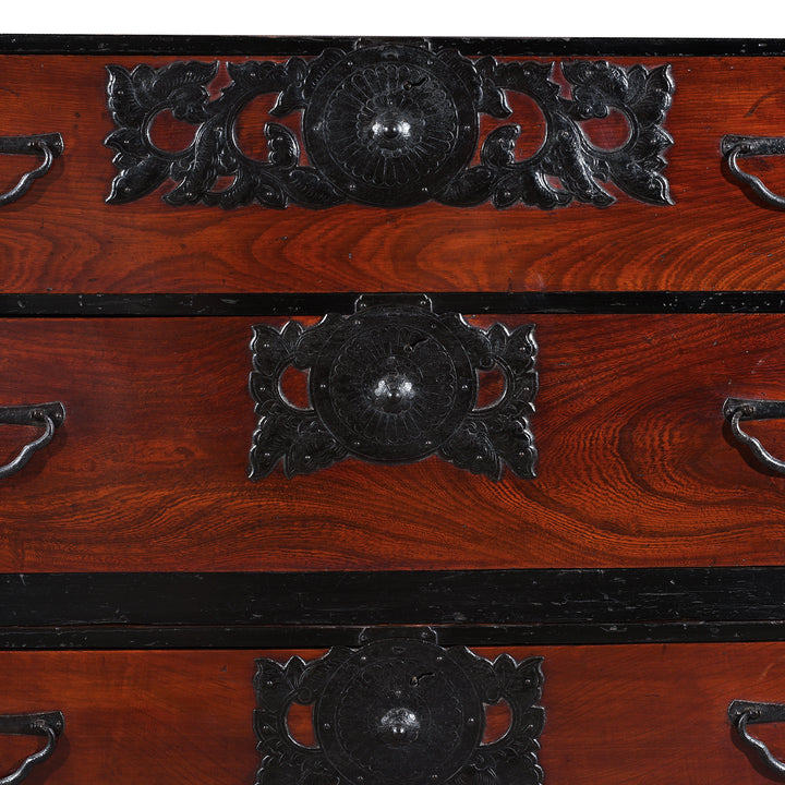 Ironwork Detail From Meiji Period Sendai Isho Dansu With Chrysanthemum Motif Ironwork And Two Section Stacking Design