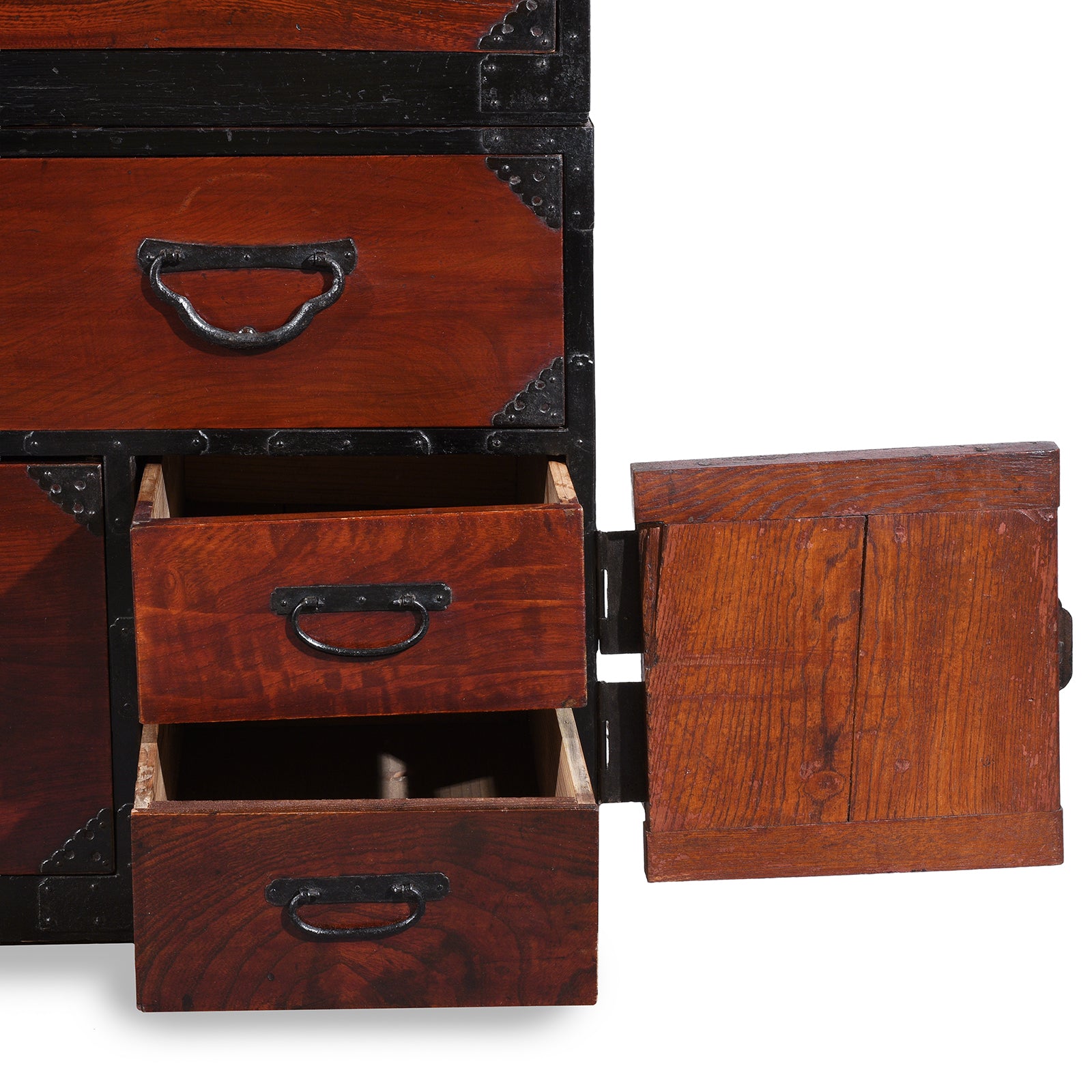 Small Drawers Detail From Meiji Period Sendai Isho Dansu With Chrysanthemum Motif Ironwork And Two Section Stacking Design