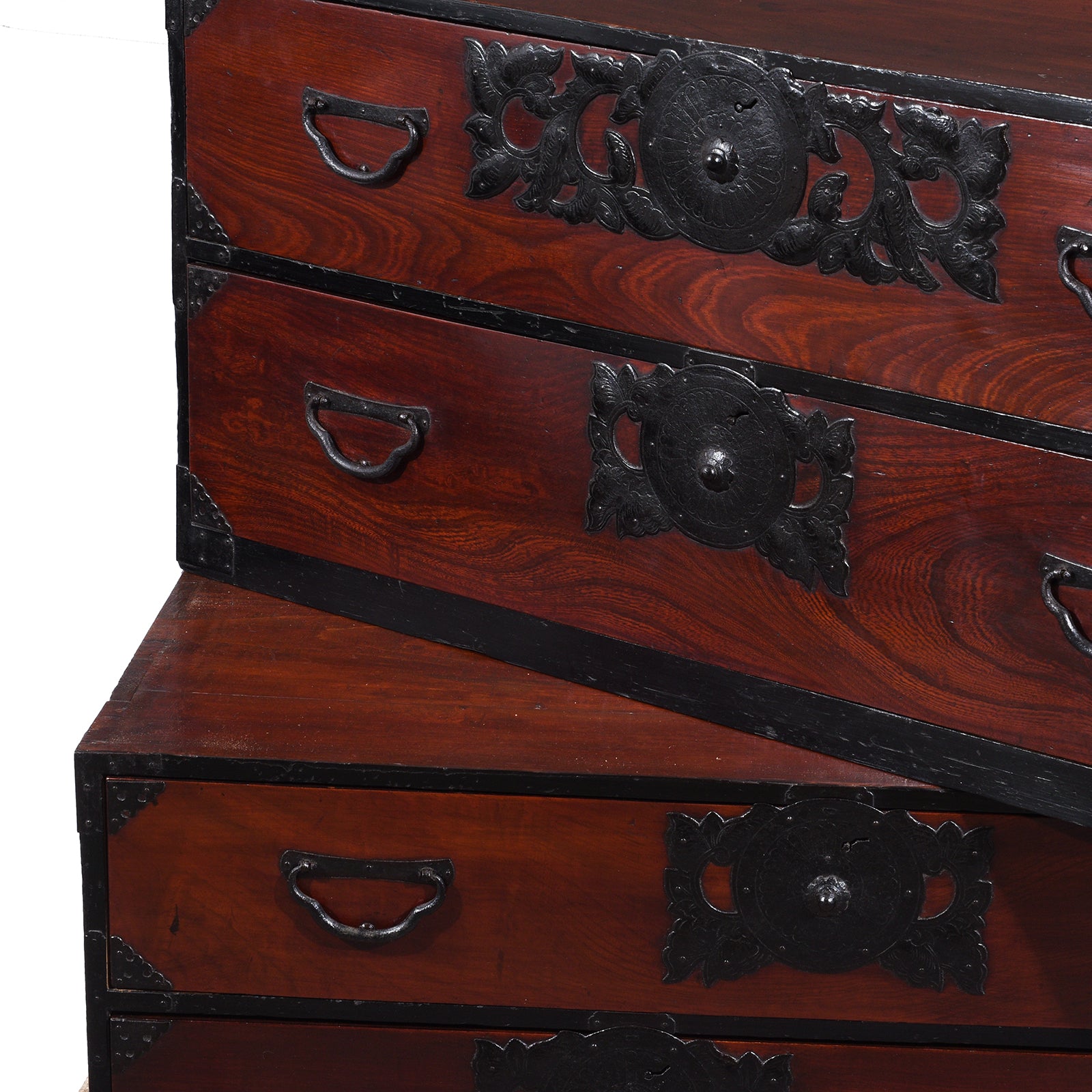 Detachable Detail From Meiji Period Sendai Isho Dansu With Chrysanthemum Motif Ironwork And Two Section Stacking Design