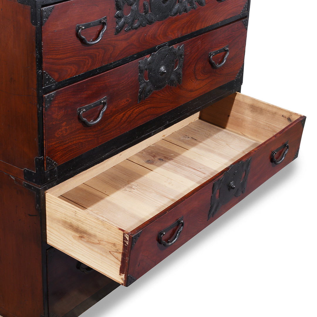 Drawer Interior Detail From Meiji Period Sendai Isho Dansu With Chrysanthemum Motif Ironwork And Two Section Stacking Design