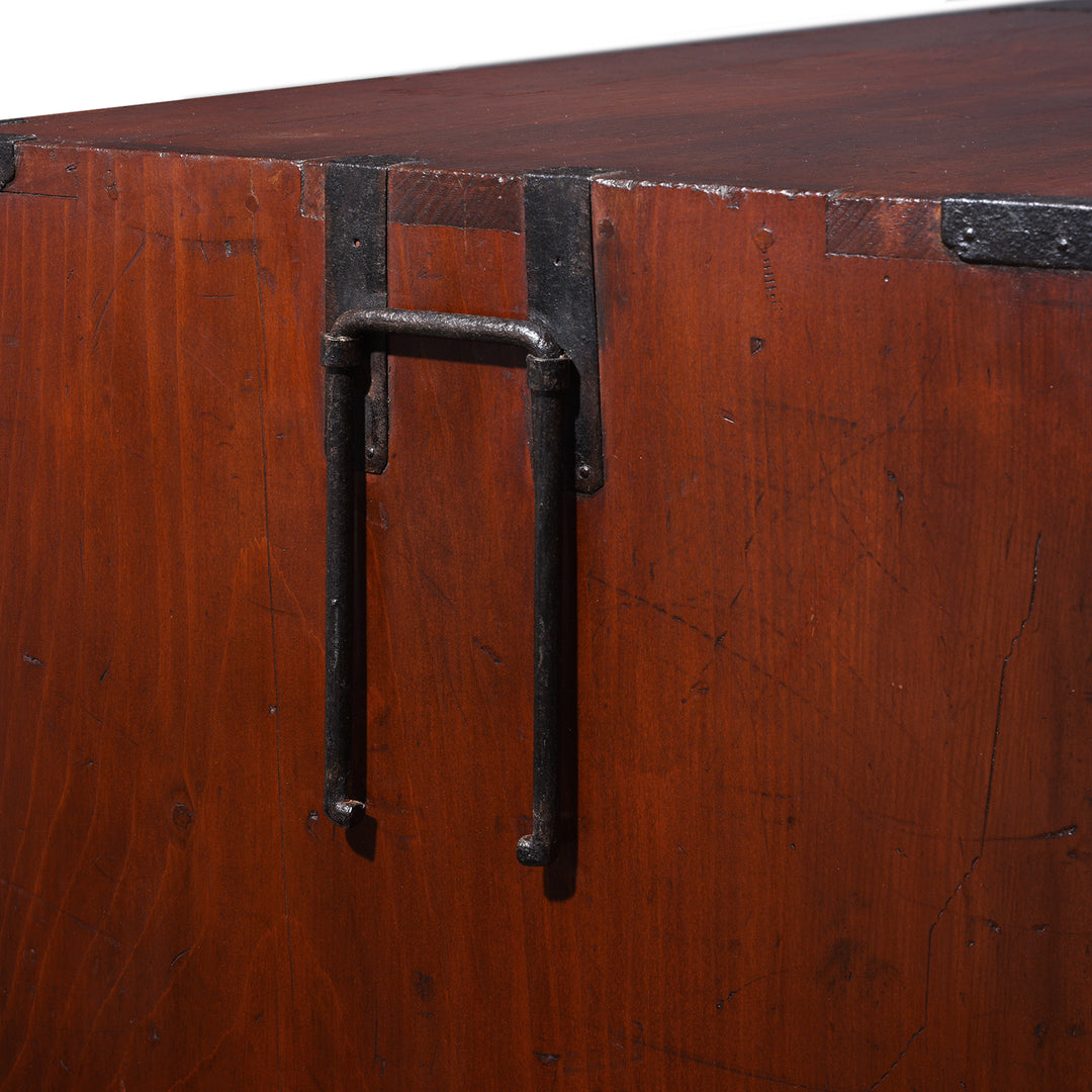 Handle Detail From Meiji Period Sendai Isho Dansu With Chrysanthemum Motif Ironwork And Two Section Stacking Design