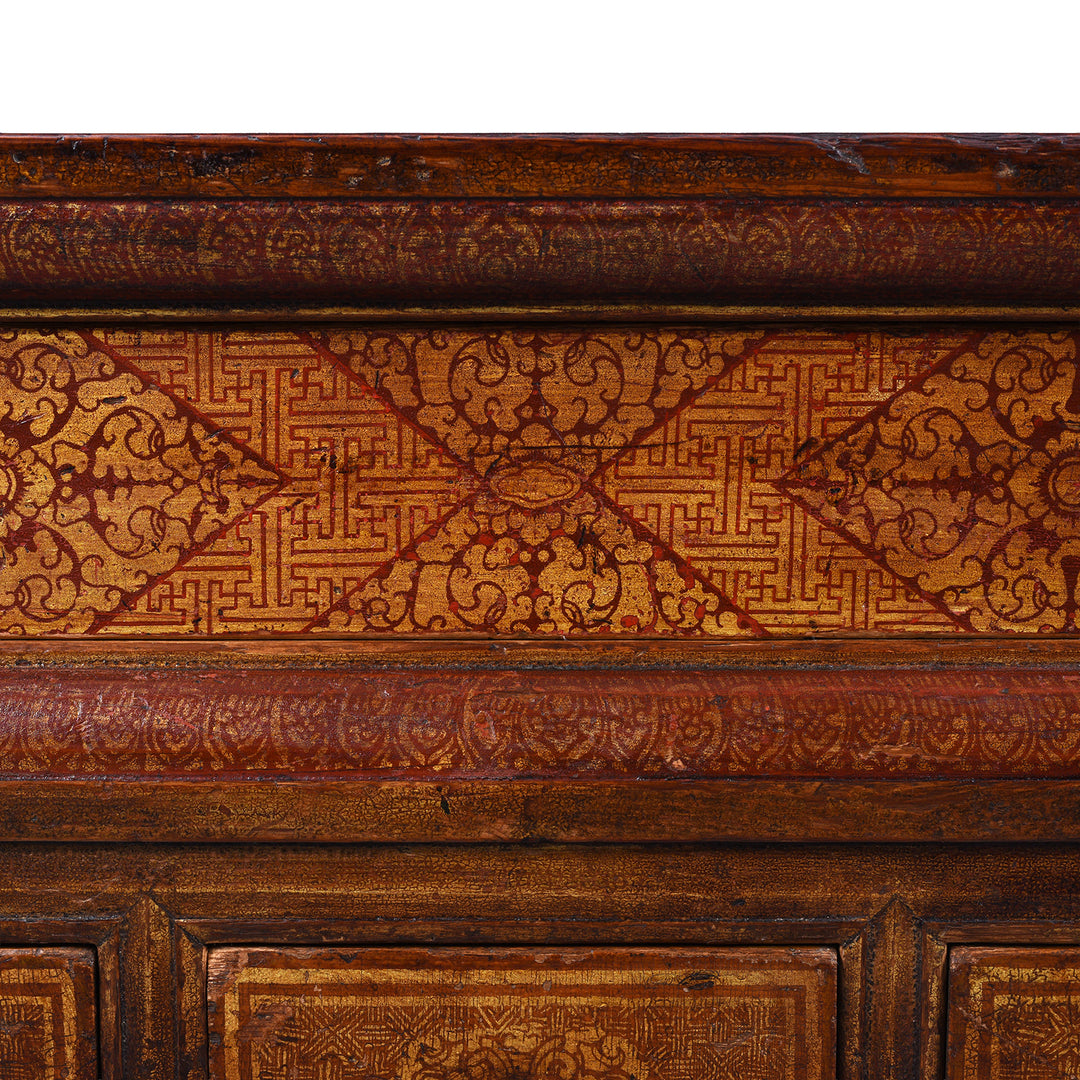 Design Detail From Antique Mongolian Painted Choksar With Sliding Top Storage And Three Drawers From The 19th Century