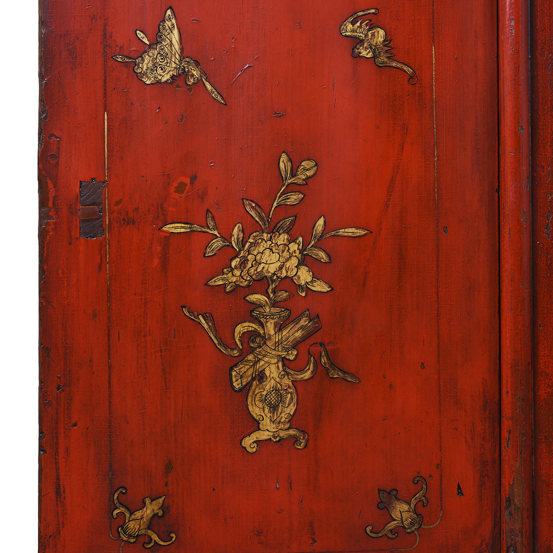 Artwork Detail From 19th Century Red Lacquer Chinese Wedding Cabinet 