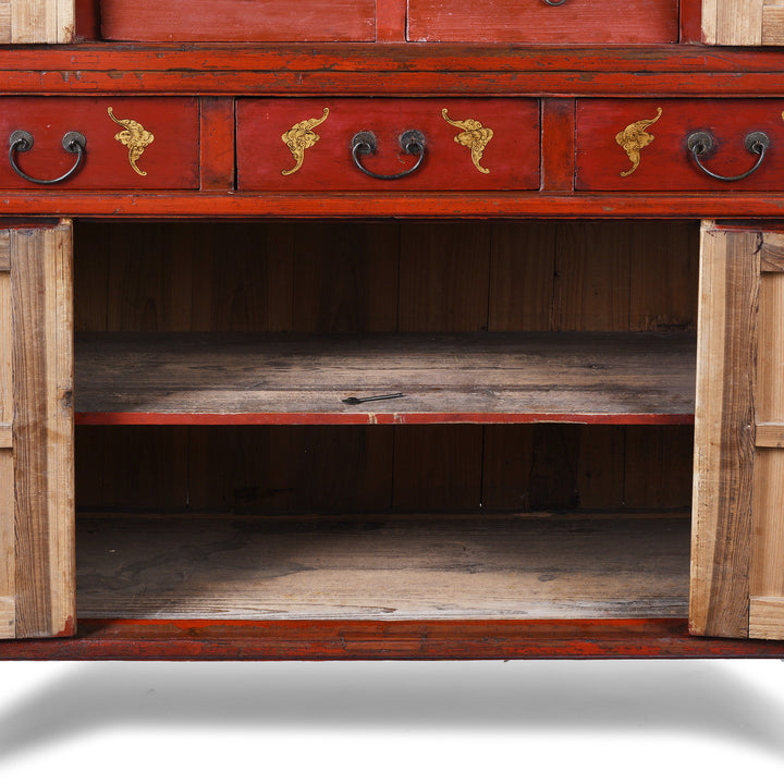 Lower Section Interior Detail From 19th Century Red Lacquer Chinese Wedding Cabinet From Fujian Province