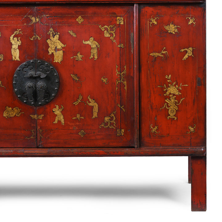 Leg Detail From 19th Century Red Lacquer Chinese Wedding Cabinet 