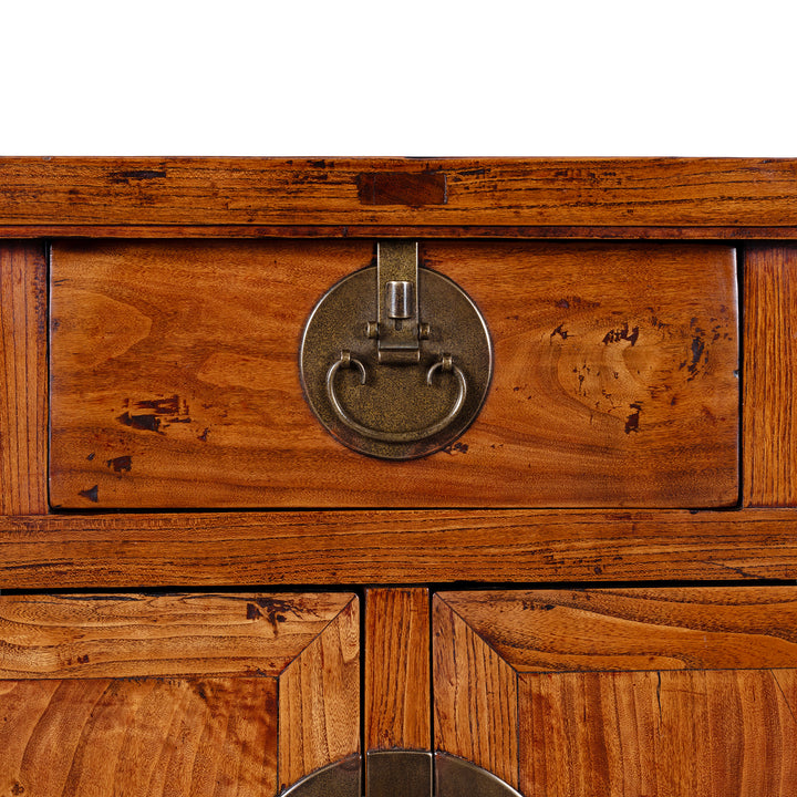 Drawer Detail From Peking Ming Style Sideboard With Brass Fittings And Altar Top In Warm Patinated Wood
