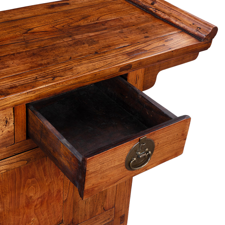 Drawer Interior From Peking Ming Style Sideboard With Brass Fittings And Altar Top In Warm Patinated Wood