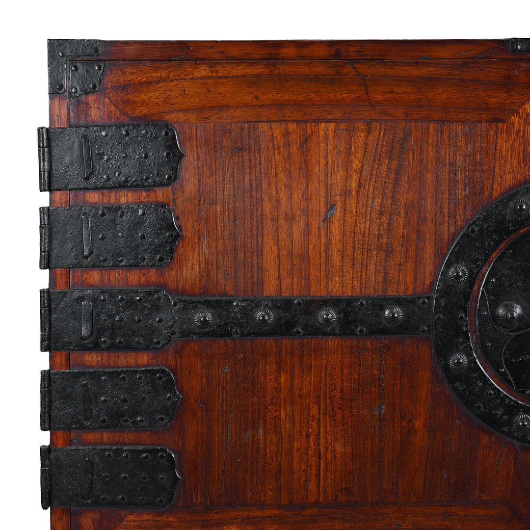 Corner Detail Showing Iron Binding On Japanese Ryobirake Kasane Dansu Taisho Period From Kanto Region
