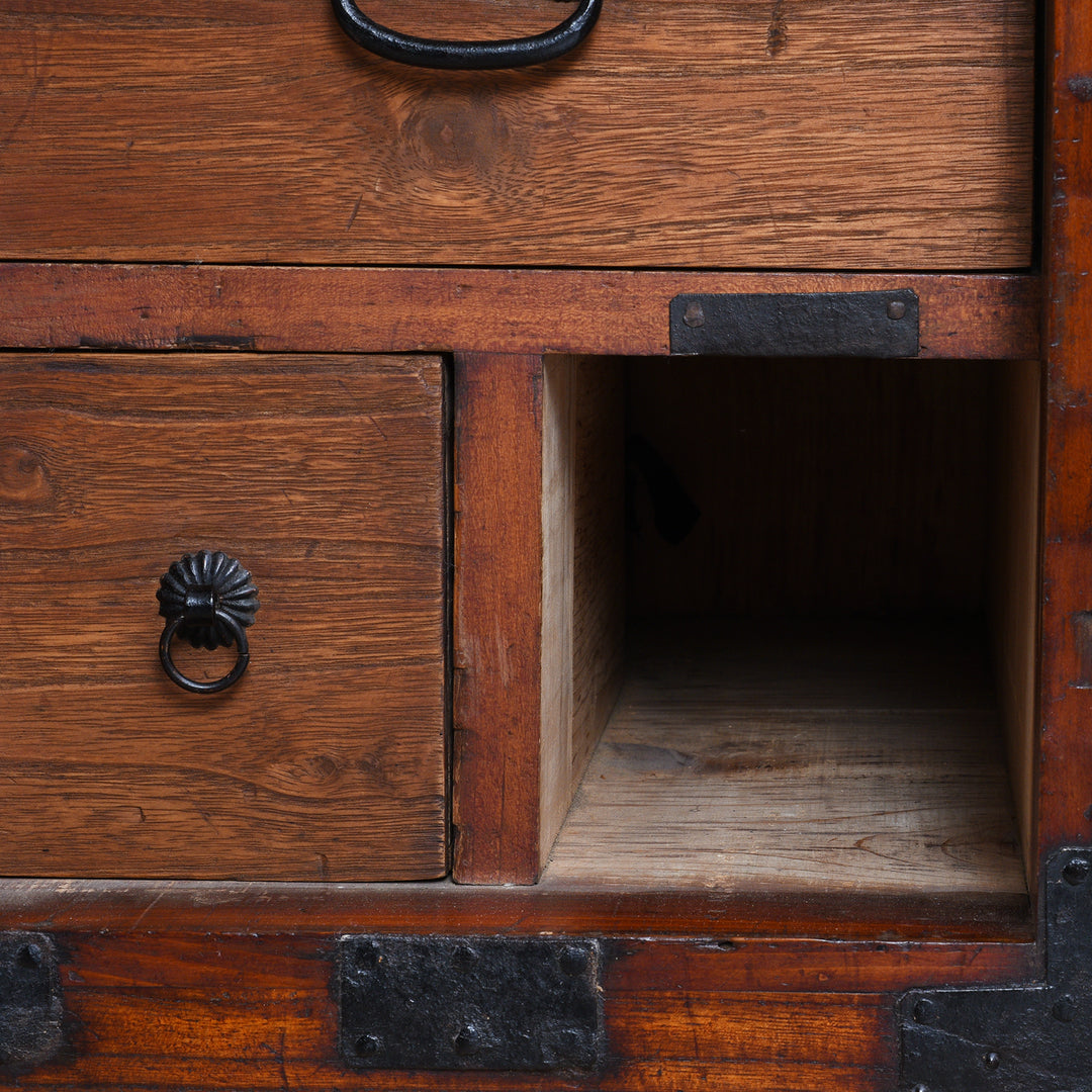 Hidden Compartment Entrance Detail From Japanese Ryobirake Kasane Dansu Taisho Period From Kanto Region