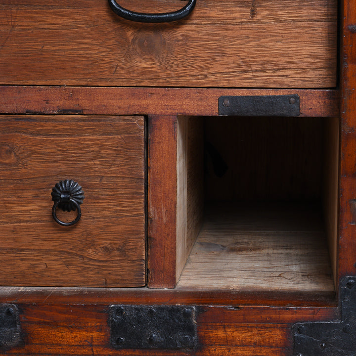 Hidden Compartment Entrance Detail From Japanese Ryobirake Kasane Dansu Taisho Period From Kanto Region