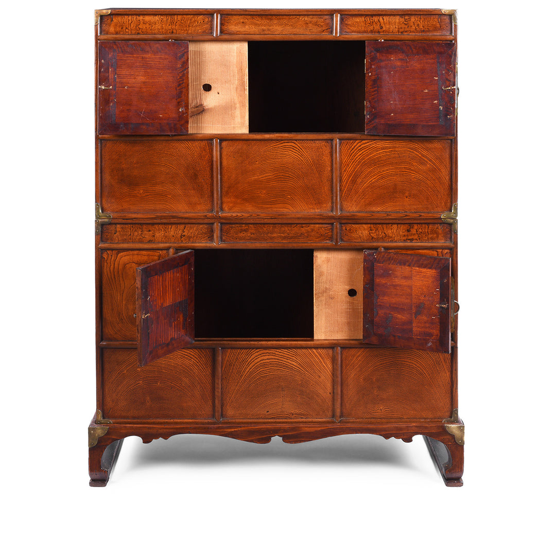 Open Doors View Of Late 19th Century Korean Ich Ung Nong Cabinet In Paulownia Wood With Brass Mounts