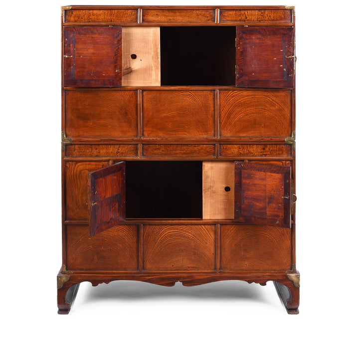 Open Doors View Of Late 19th Century Korean Ich Ung Nong Cabinet In Paulownia Wood With Brass Mounts