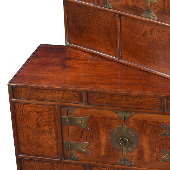 Unstacked Detail From Late 19th Century Korean Ich Ung Nong Cabinet In Paulownia Wood With Brass Mounts