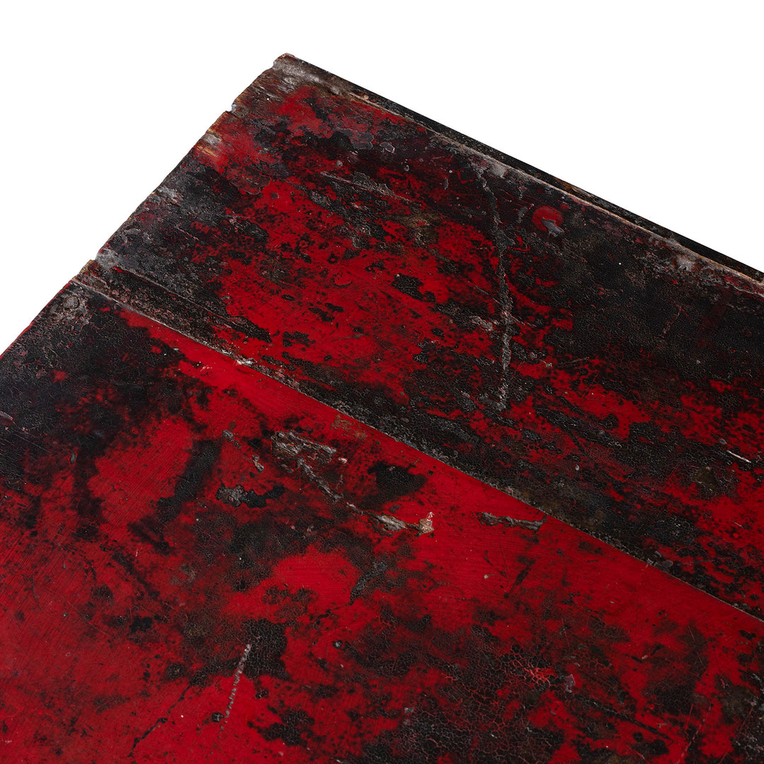 Detailed View Of Patina On Painted Mongolian Influenced Chest From Gansu Province China With Floral And Bird Motifs Late 19th Century