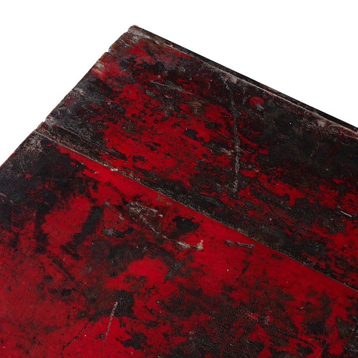 Detailed View Of Patina On Painted Mongolian Influenced Chest From Gansu Province China With Floral And Bird Motifs Late 19th Century