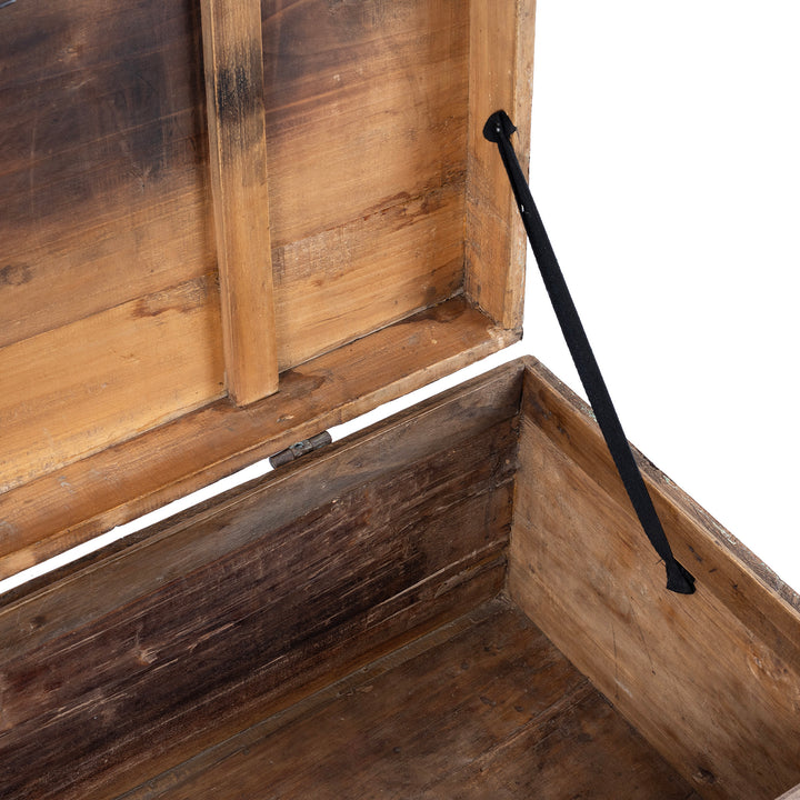 Detailed View Of Internal Painted Mongolian Influenced Chest From Gansu Province China With Floral And Bird Motifs Late 19th Century