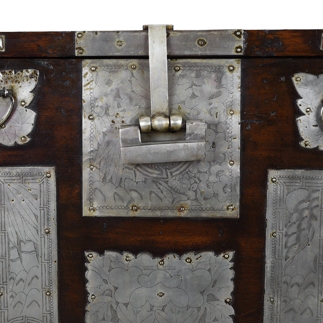 Lock Detail From Nineteenth Century Korean Bandaji Chest With Engraved Brass Mounts Late Joseon Dynasty