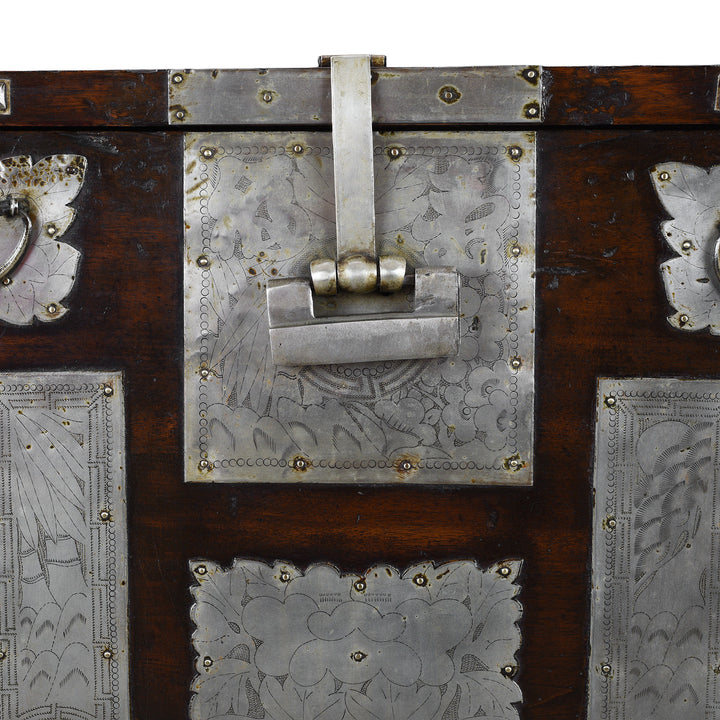 Lock Detail From Nineteenth Century Korean Bandaji Chest With Engraved Brass Mounts Late Joseon Dynasty
