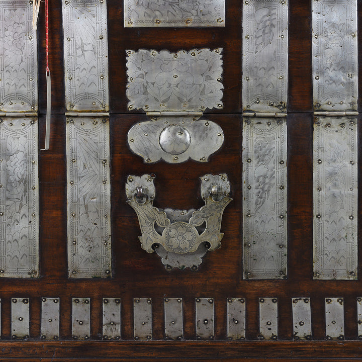 Metal Plates Detail From Nineteenth Century Korean Bandaji Chest With Engraved Brass Mounts Late Joseon Dynasty