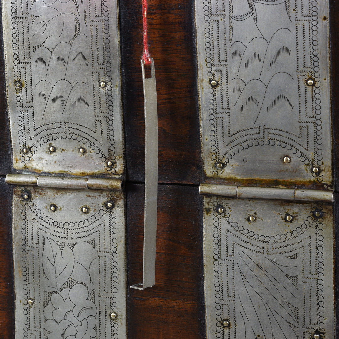 Key Detail From Nineteenth Century Korean Bandaji Chest With Engraved Brass Mounts Late Joseon Dynasty