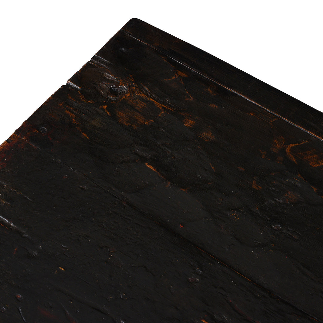 Top Surface Texture Detail From Nineteenth Century Tibetan Red And Gold Painted Altar Cabinet